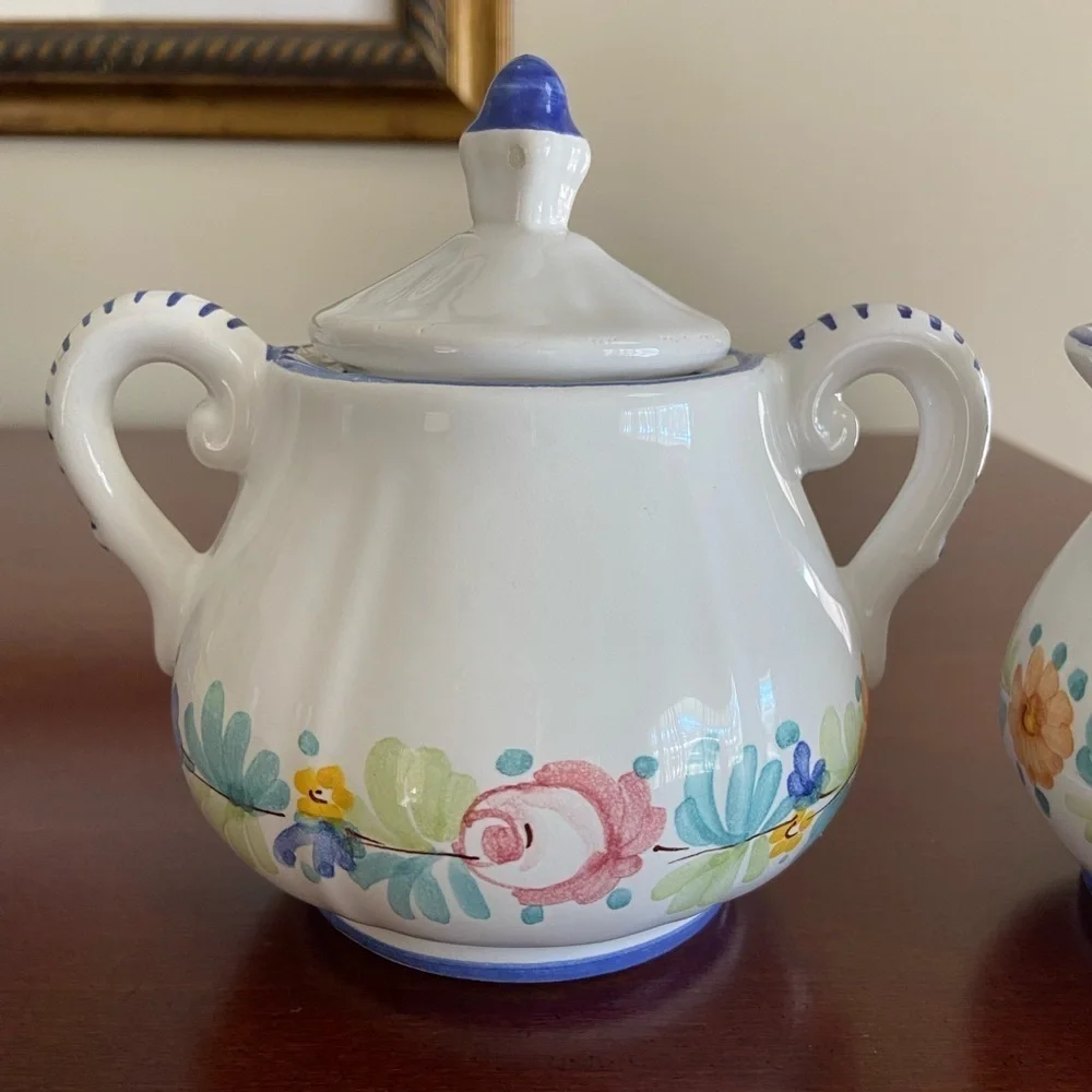 William-Sonoma Mari Floral Hand-Painted in Italy Sugar Bowl and Creamer Set